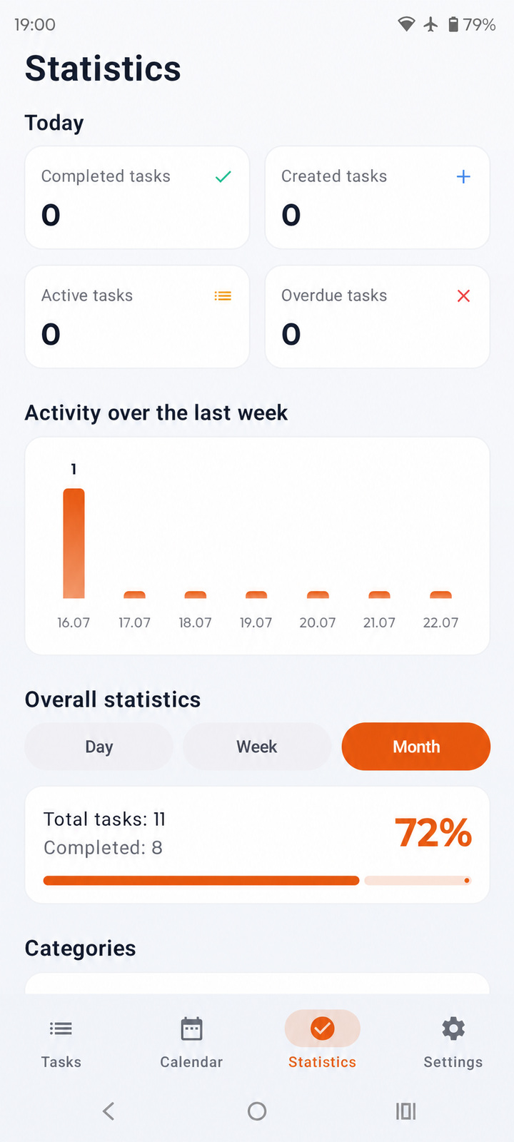 Completion statistics in light theme