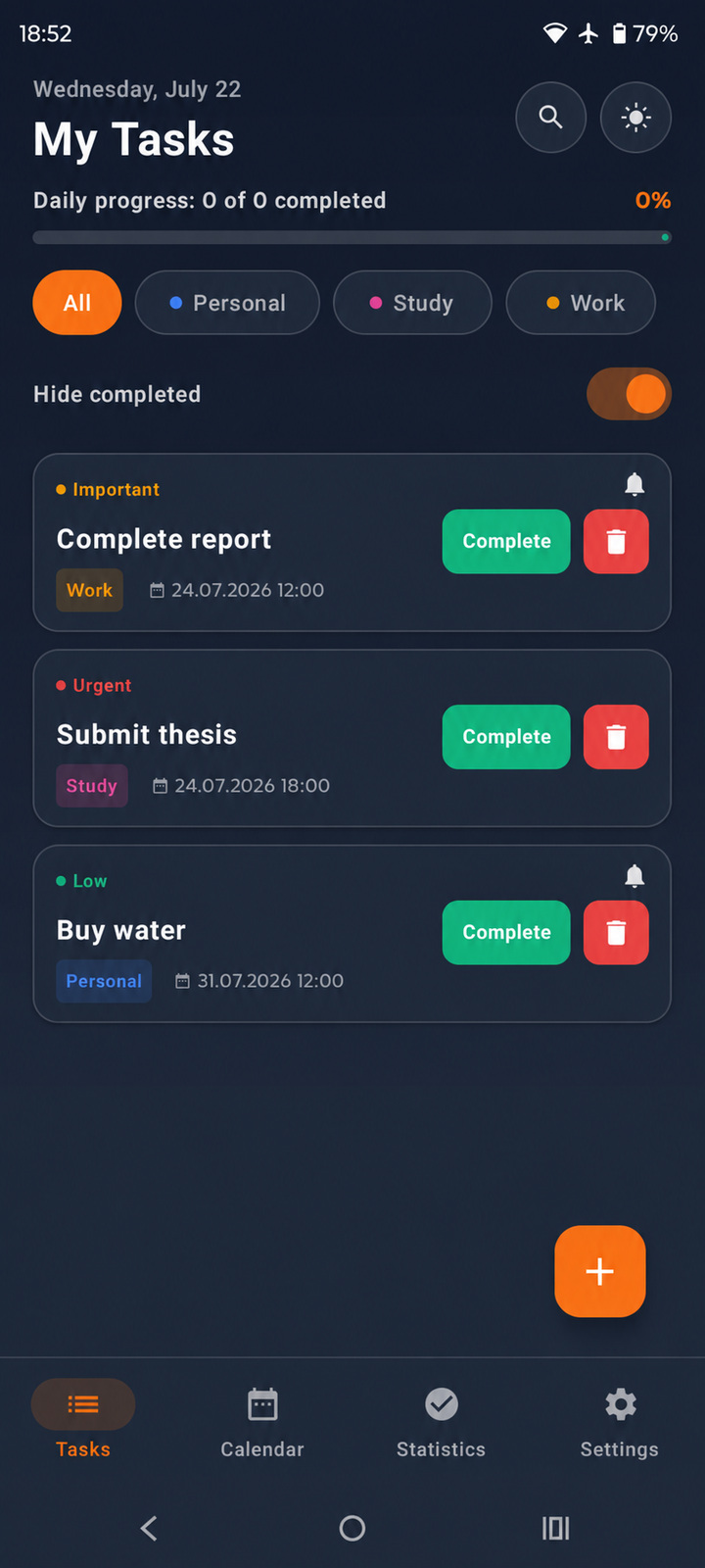 Task list in dark theme