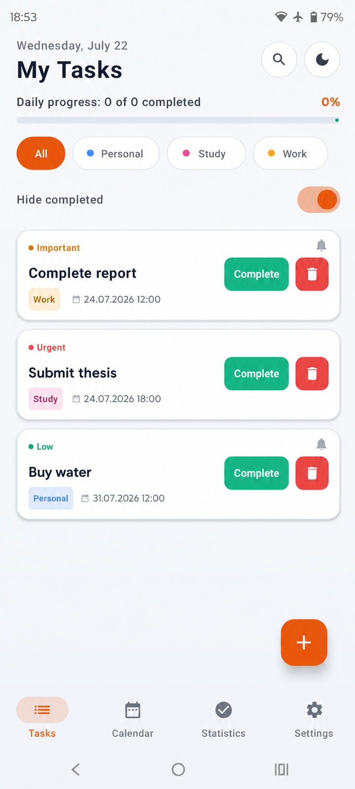 Task list in light theme